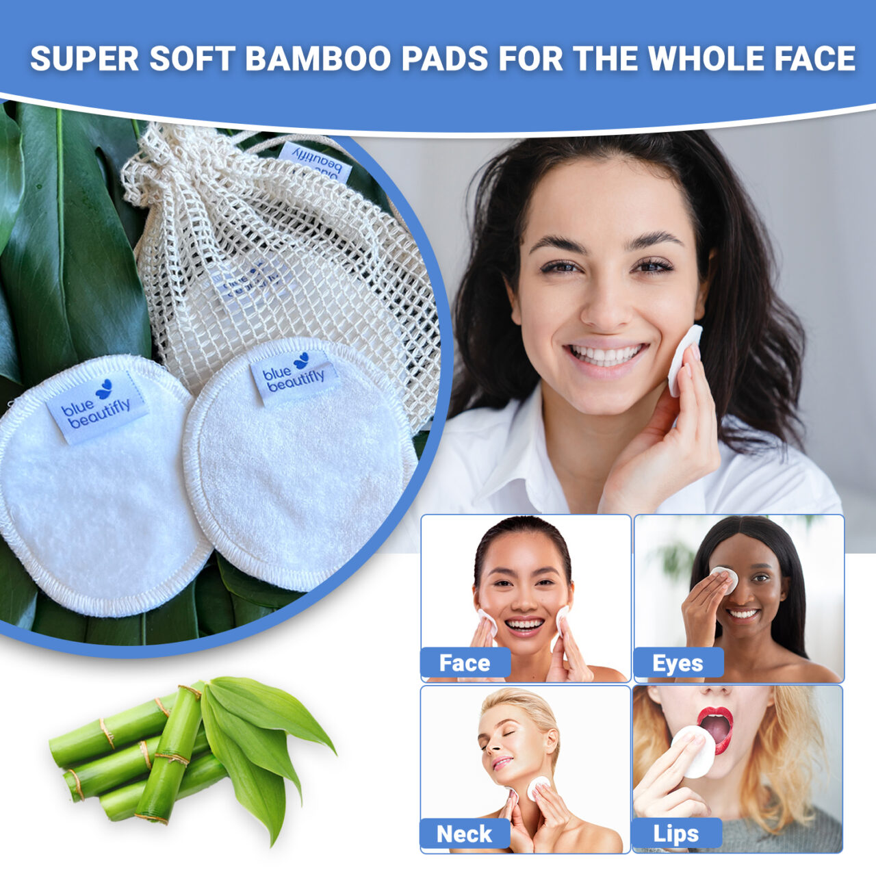 Bamboo Face Pads Blue Beautifly