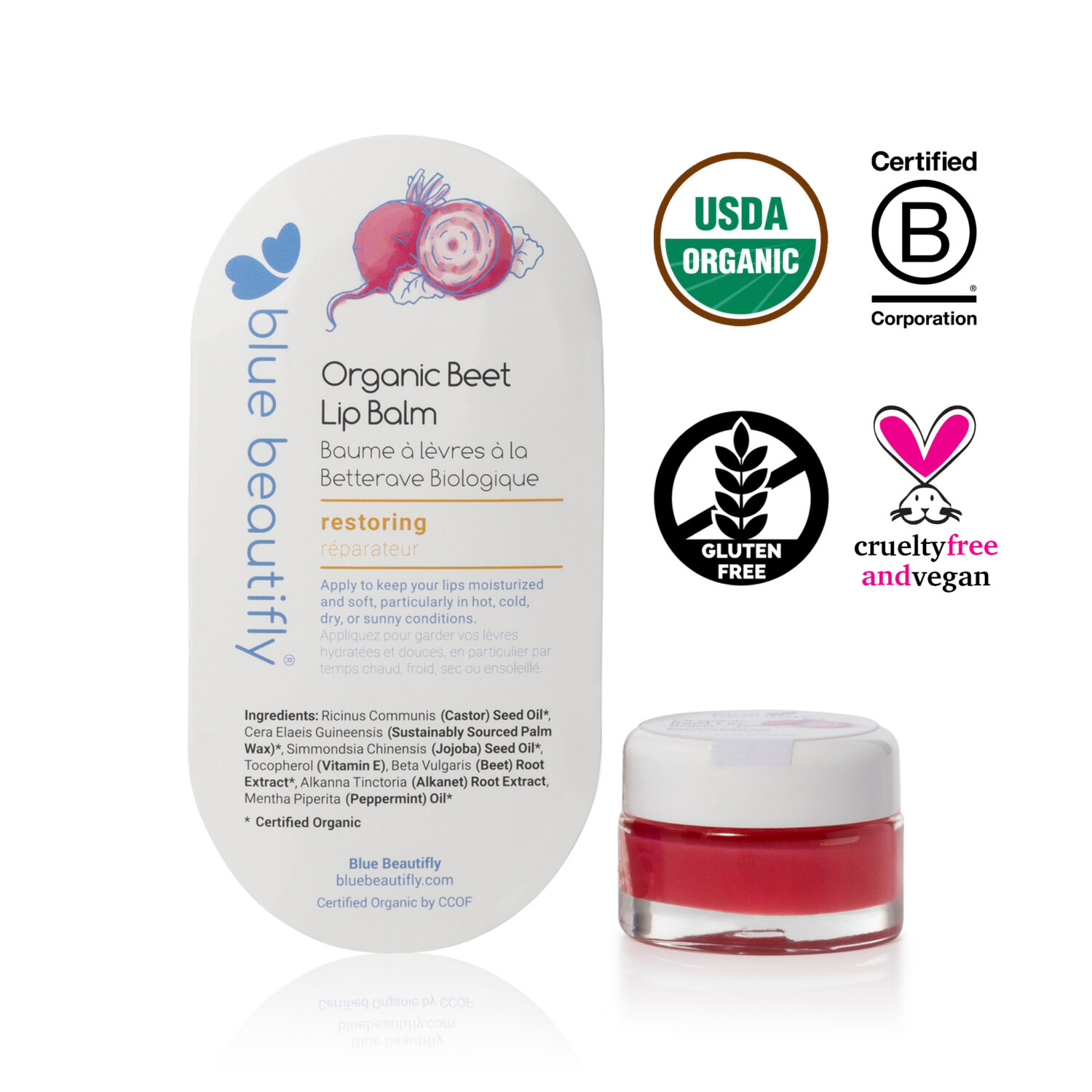 Blue Beautifly Organic Beet Lip Balm - Pack of 2